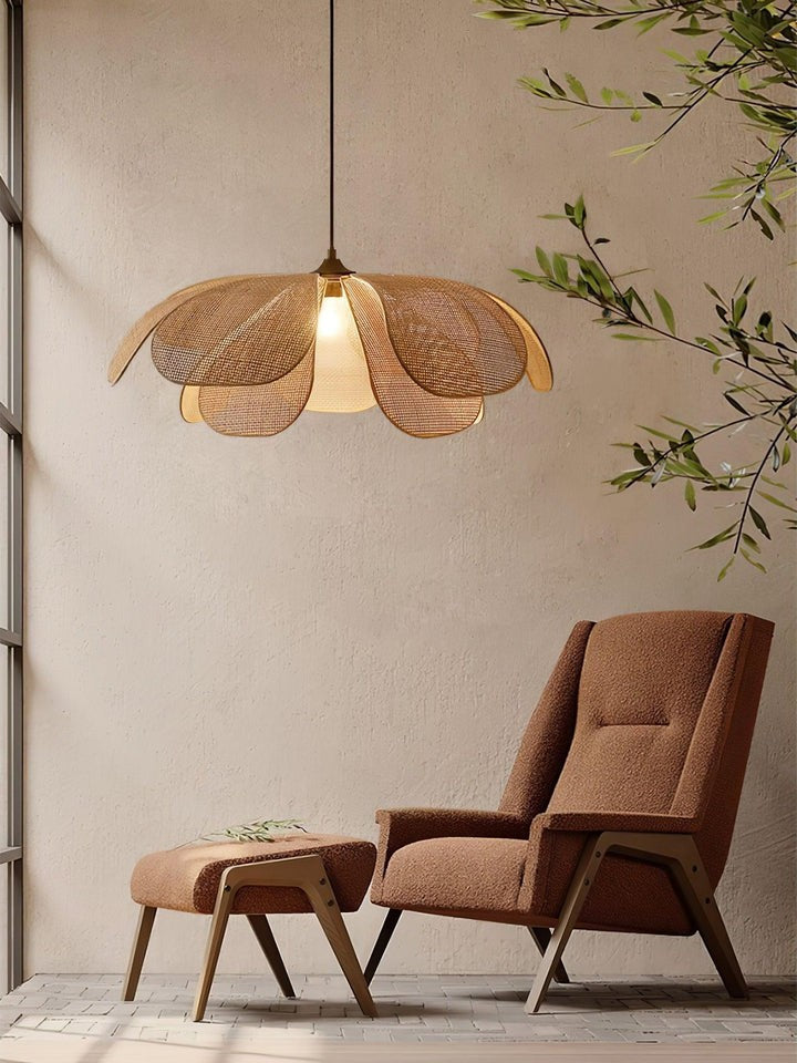 Natural Rattan Petal Pendant Ceiling Lamp
