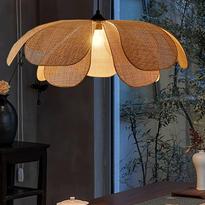 Natural Rattan Petal Pendant Ceiling Lamp