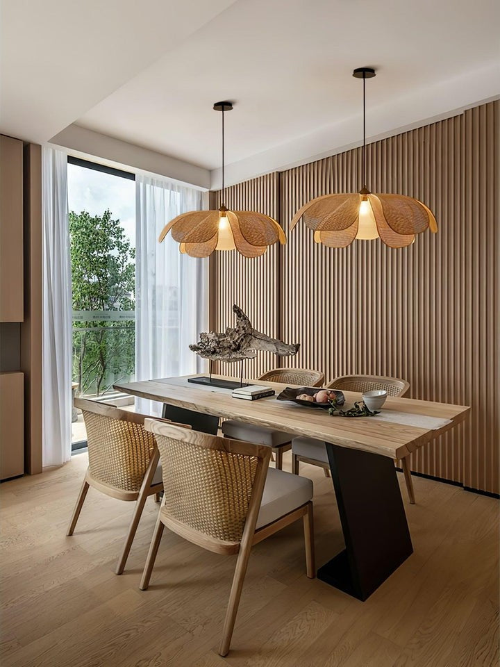 Natural Rattan Petal Pendant Ceiling Lamp