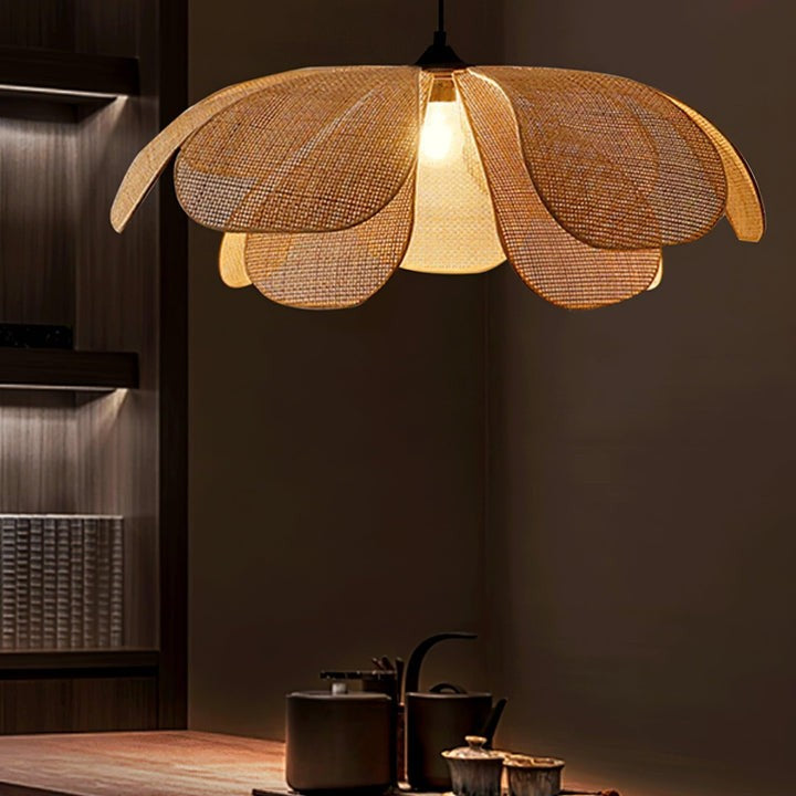 Natural Rattan Petal Pendant Ceiling Lamp