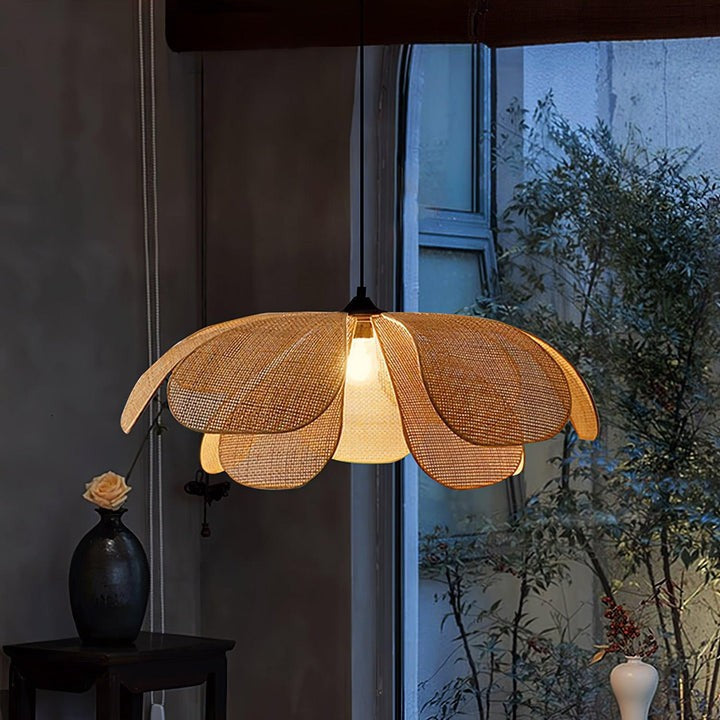 Natural Rattan Petal Pendant Ceiling Lamp