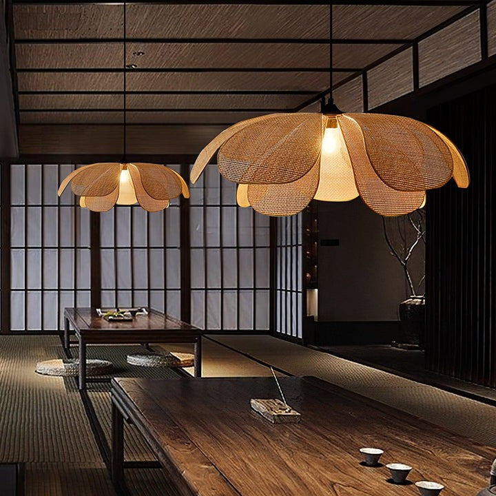 Natural Rattan Petal Pendant Ceiling Lamp