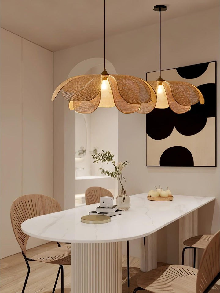 Natural Rattan Petal Pendant Ceiling Lamp