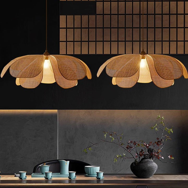 Natural Rattan Petal Pendant Ceiling Lamp