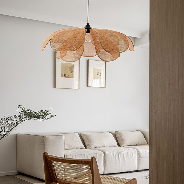 Natural Rattan Petal Pendant Ceiling Lamp