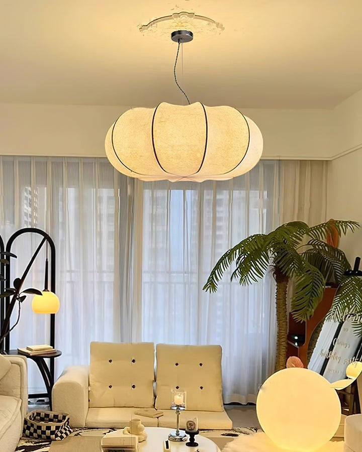 Oblate-Shaped Silk Pendant Light