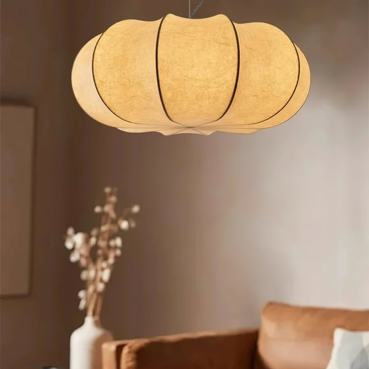 Oblate-Shaped Silk Pendant Light