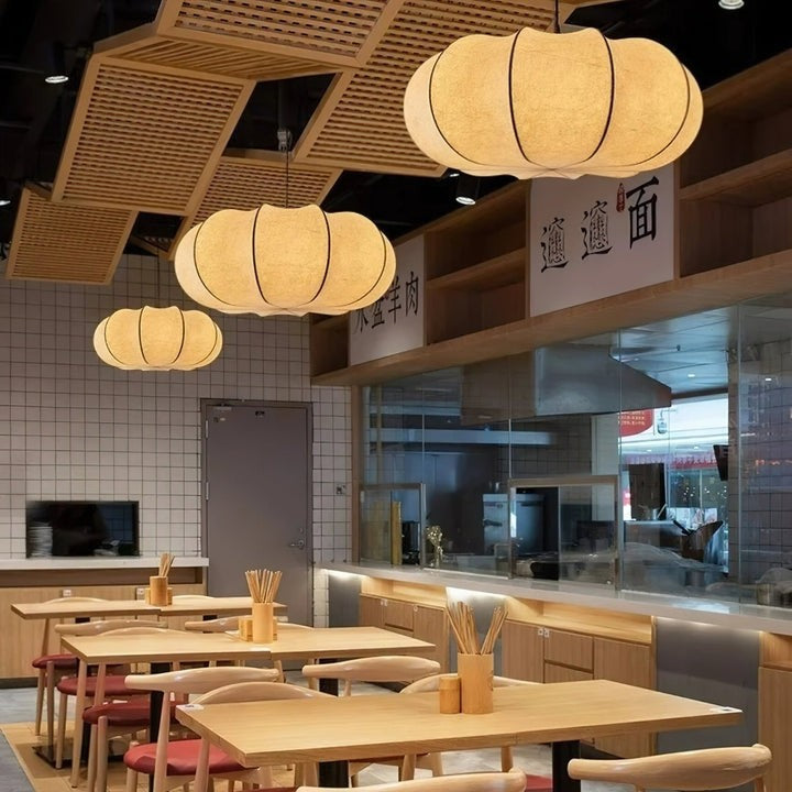 Oblate-Shaped Silk Pendant Light
