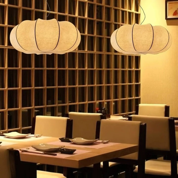 Oblate-Shaped Silk Pendant Light