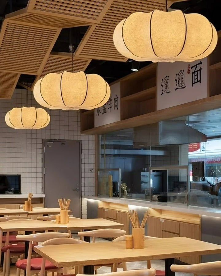 Oblate-Shaped Silk Pendant Light