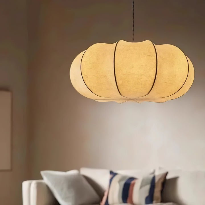 Oblate-Shaped Silk Pendant Light