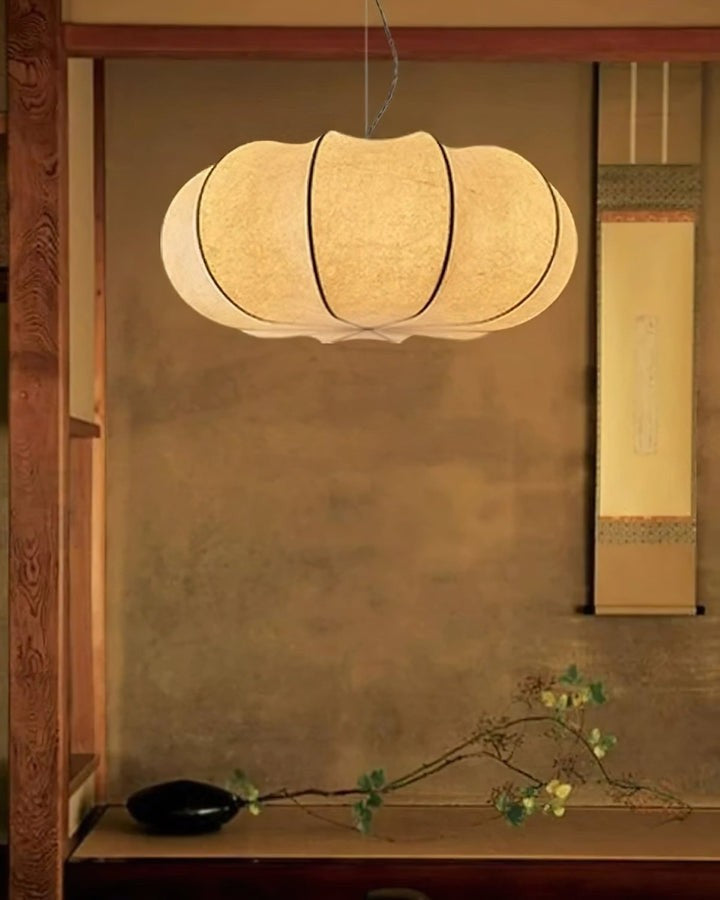 Oblate-Shaped Silk Pendant Light