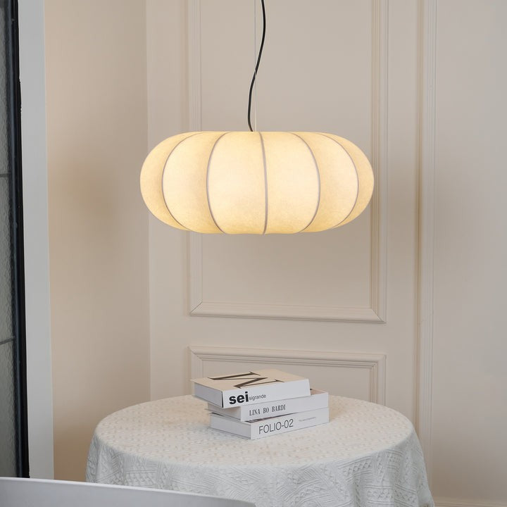 Oblate-Shaped Silk Pendant Light