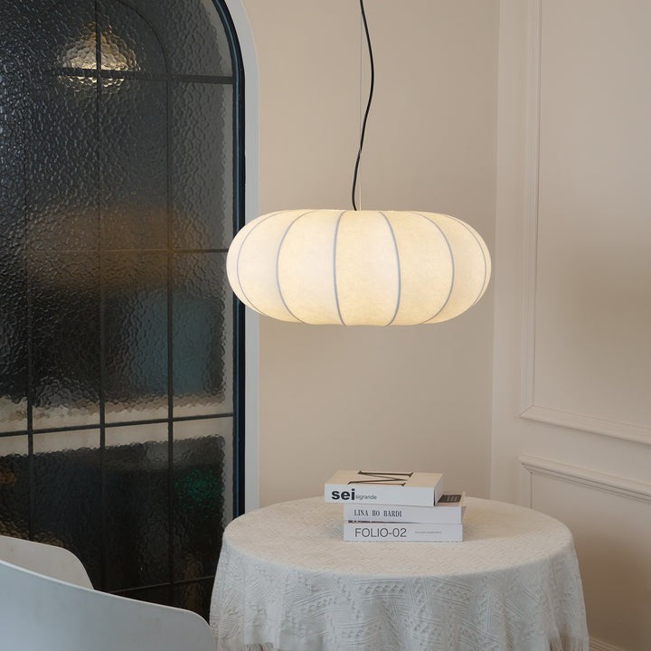 Oblate-Shaped Silk Pendant Light