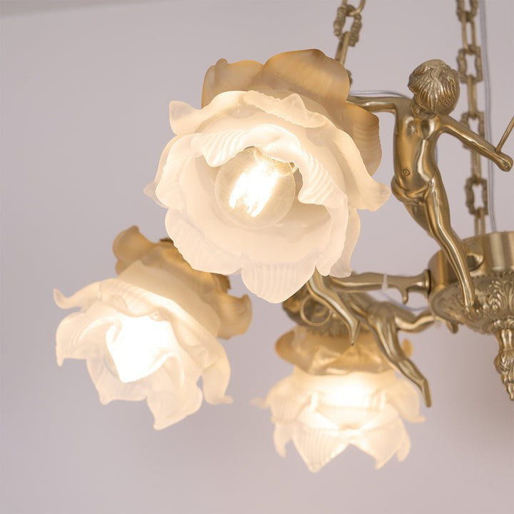 Renaissance Brass Pendant Light with Cupid Statuettes