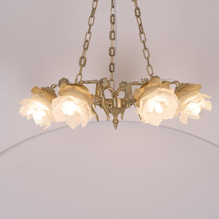 Renaissance Brass Pendant Light with Cupid Statuettes