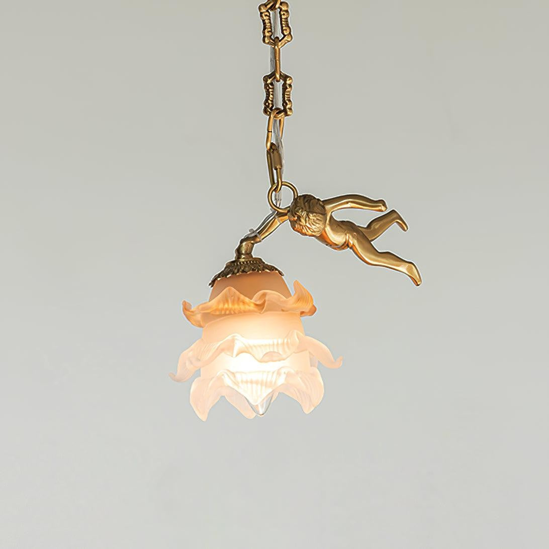 Renaissance Brass Pendant Light with Cupid Statuettes