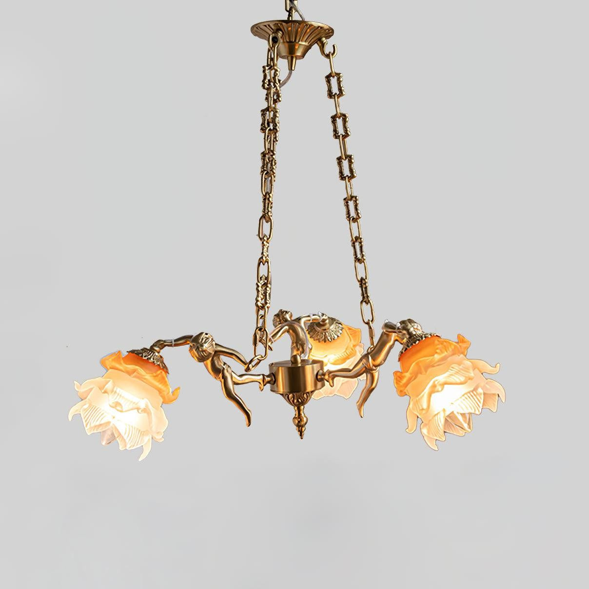 Renaissance Brass Pendant Light with Cupid Statuettes