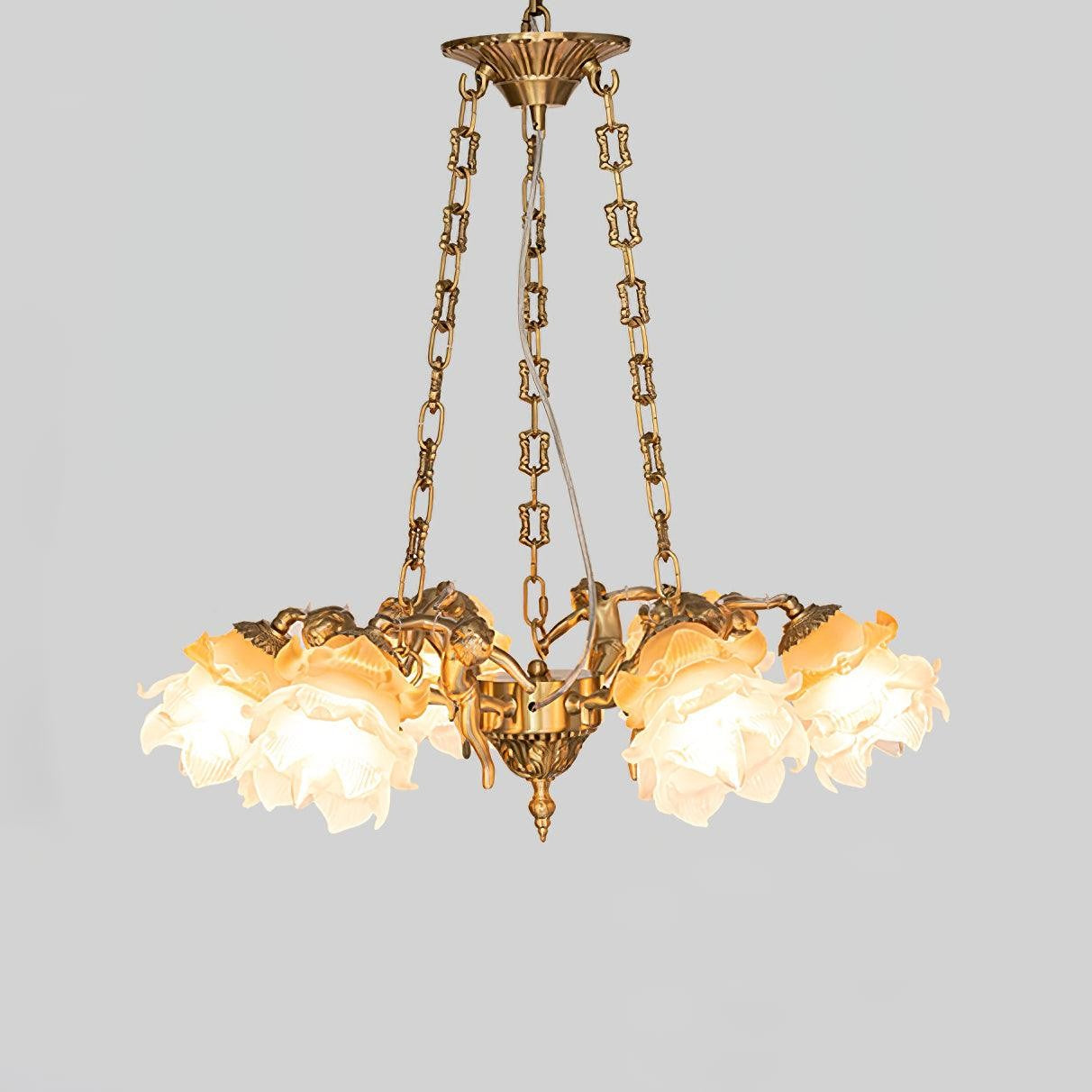 Renaissance Brass Pendant Light with Cupid Statuettes