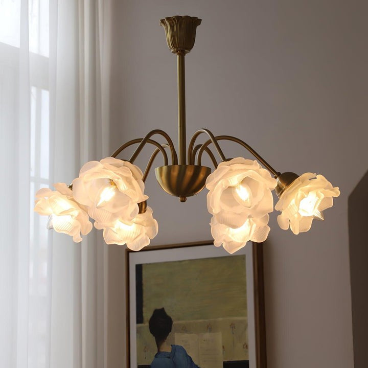 Romantic Rose Bloom Glass & Copper Chandelier