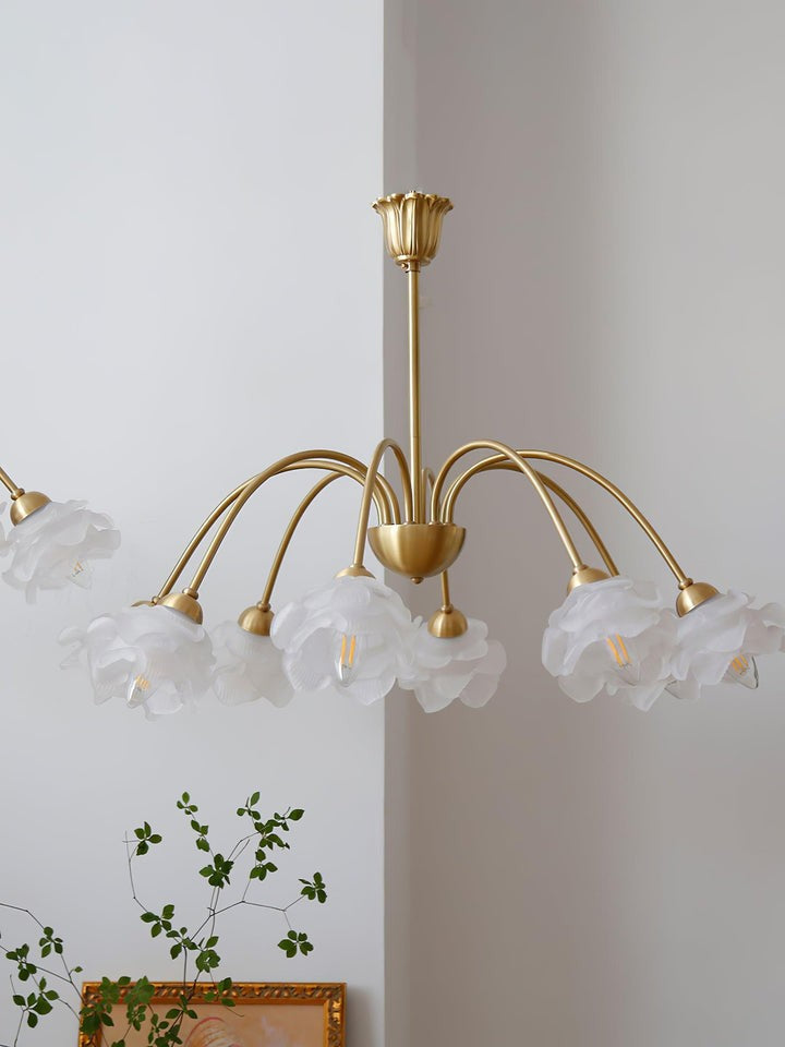 Romantic Rose Bloom Glass & Copper Chandelier