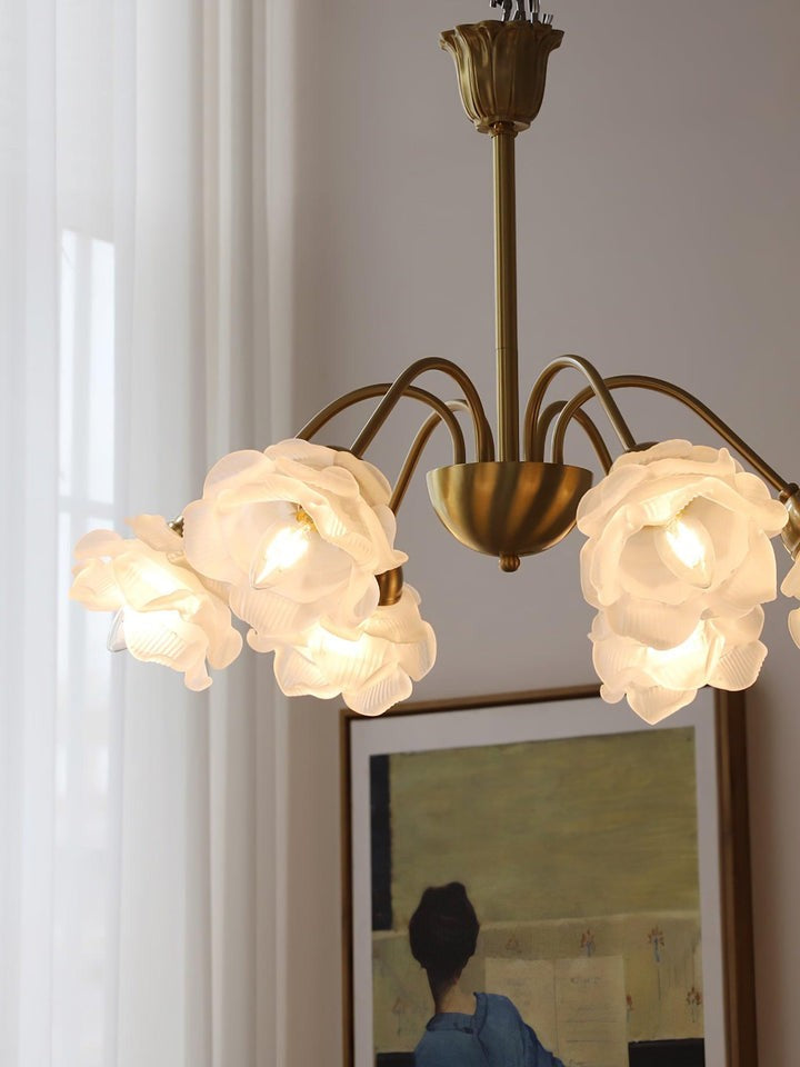 Romantic Rose Bloom Glass & Copper Chandelier