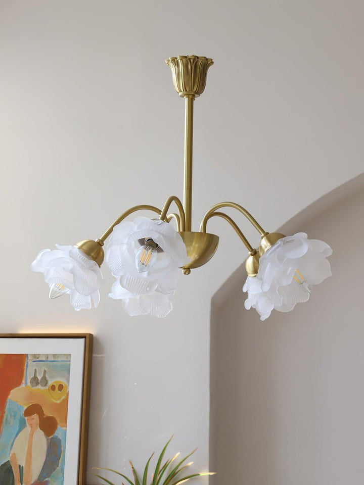 Romantic Rose Bloom Glass & Copper Chandelier
