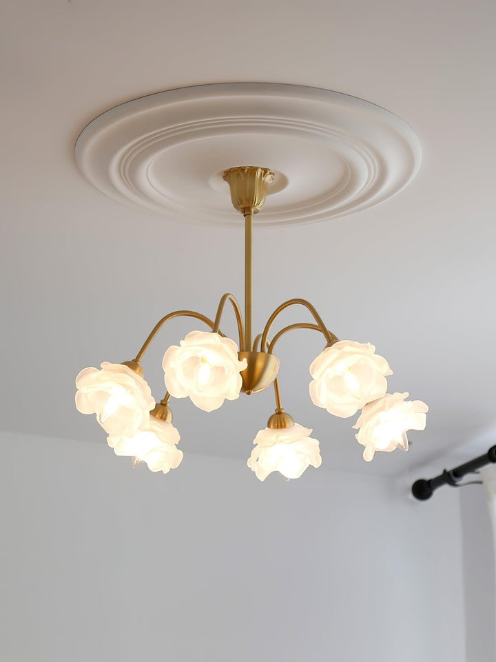 Romantic Rose Bloom Glass & Copper Chandelier