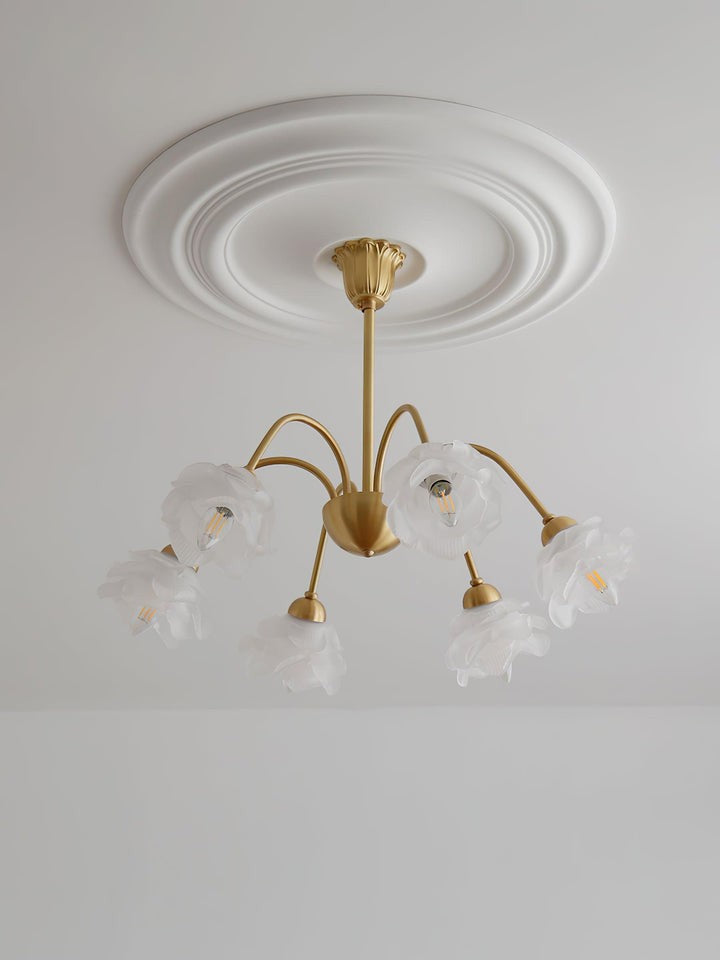 Romantic Rose Bloom Glass & Copper Chandelier