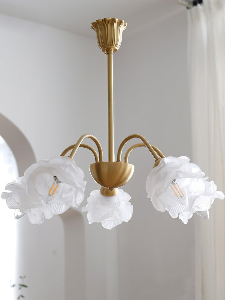 Romantic Rose Bloom Glass & Copper Chandelier