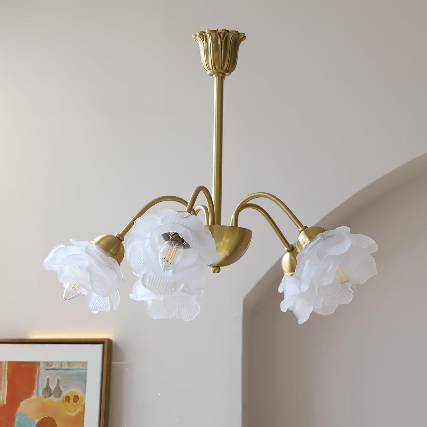 Romantic Rose Bloom Glass & Copper Chandelier