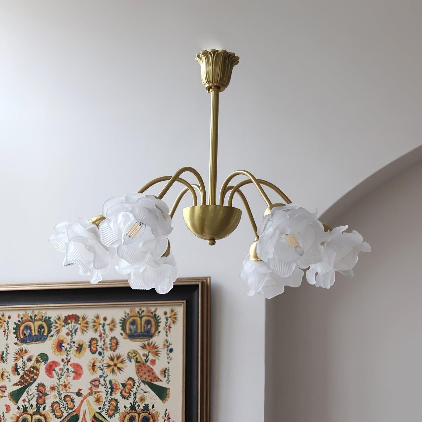 Romantic Rose Bloom Glass & Copper Chandelier