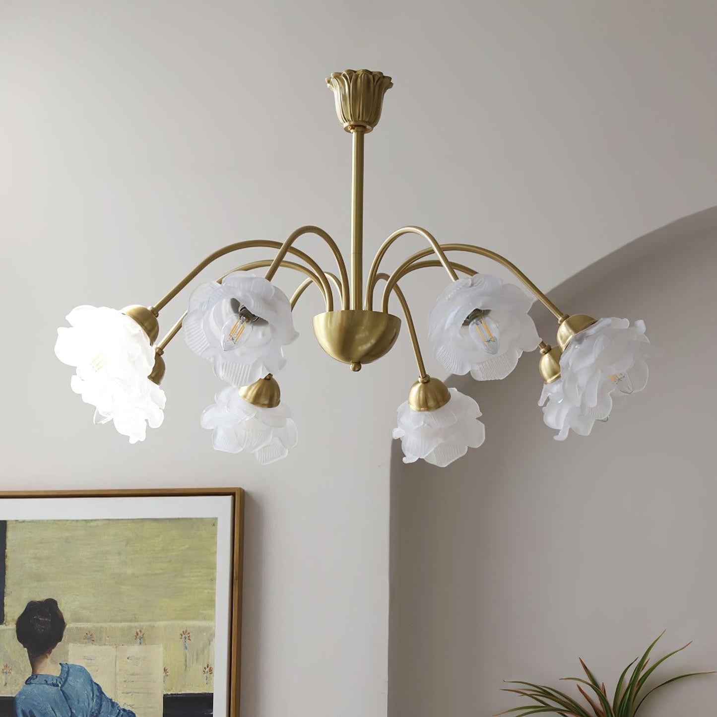 Romantic Rose Bloom Glass & Copper Chandelier