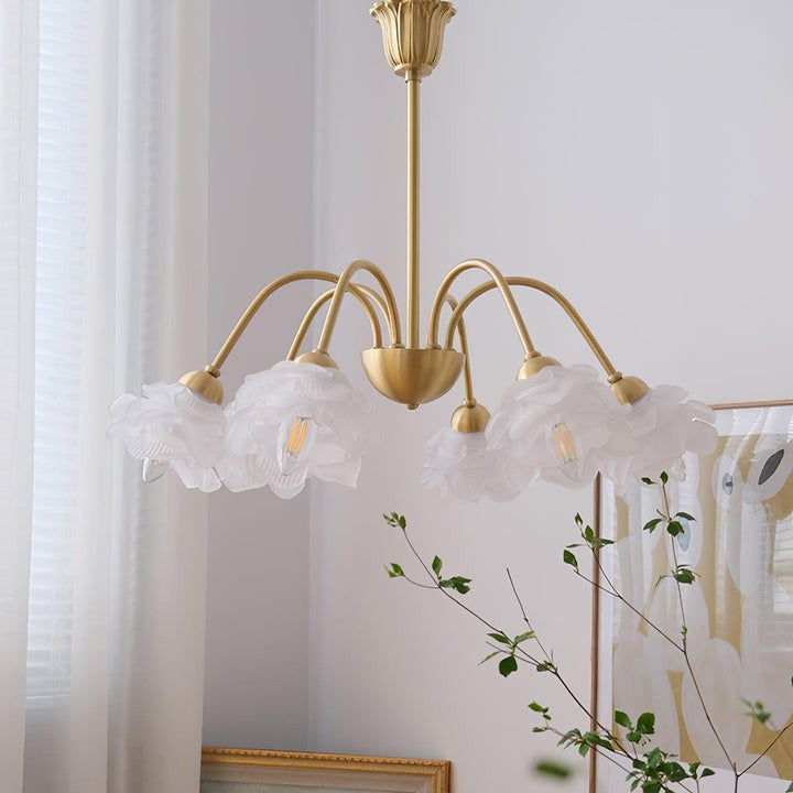 Romantic Rose Bloom Glass & Copper Chandelier