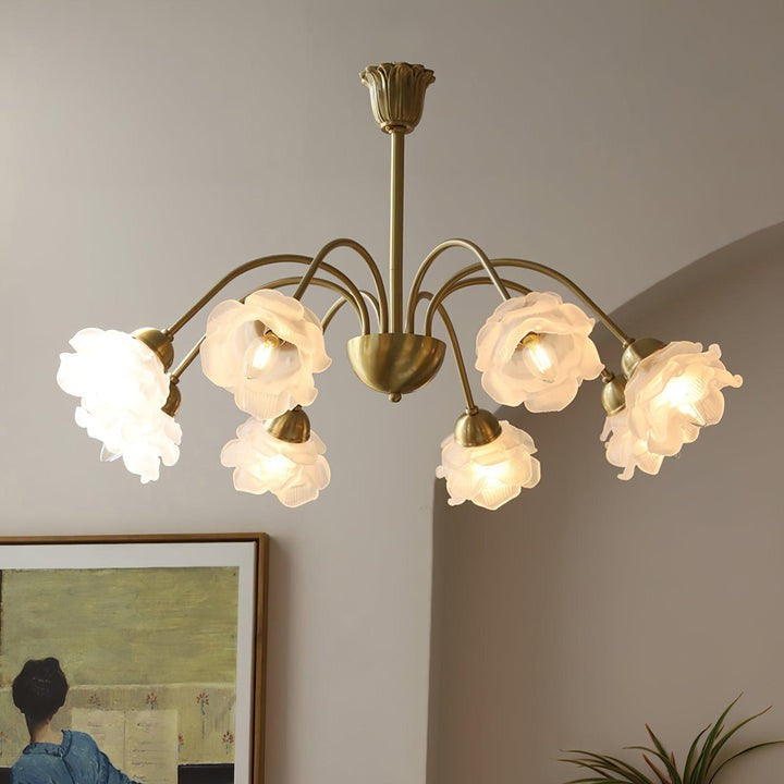 Romantic Rose Bloom Glass & Copper Chandelier
