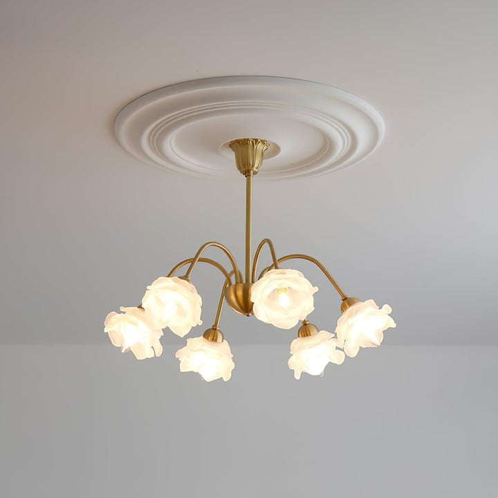 Romantic Rose Bloom Glass & Copper Chandelier
