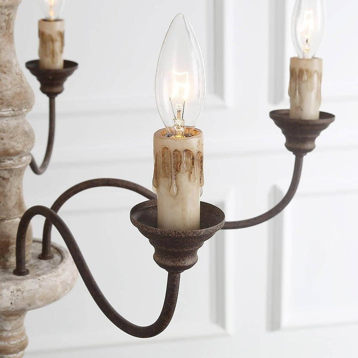 Rustic 5-Light Farmhouse Candlestick Chandelier - Distressed Wood & Metal