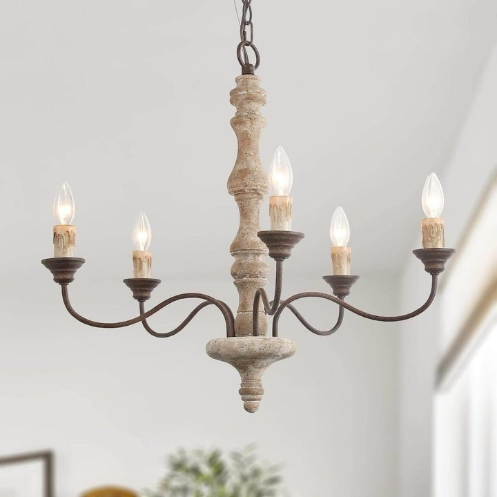 Rustic 5-Light Farmhouse Candlestick Chandelier - Distressed Wood & Metal