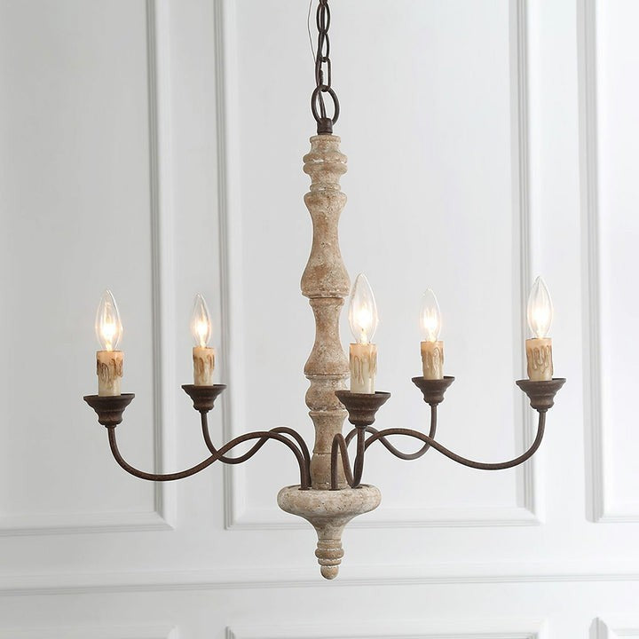 Rustic 5-Light Farmhouse Candlestick Chandelier - Distressed Wood & Metal