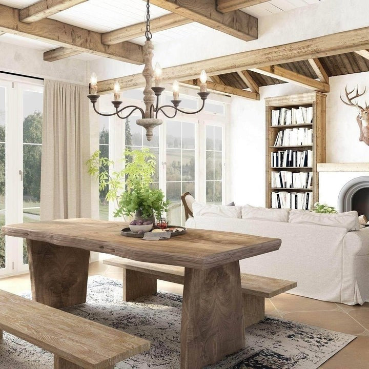 Rustic 5-Light Farmhouse Candlestick Chandelier - Distressed Wood & Metal