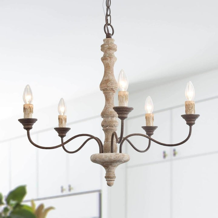Rustic 5-Light Farmhouse Candlestick Chandelier - Distressed Wood & Metal