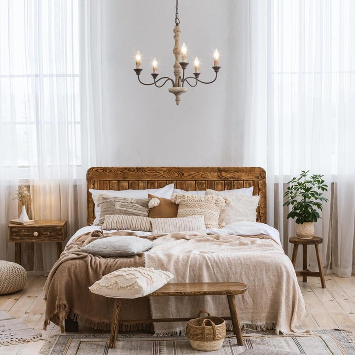 Rustic 5-Light Farmhouse Candlestick Chandelier - Distressed Wood & Metal