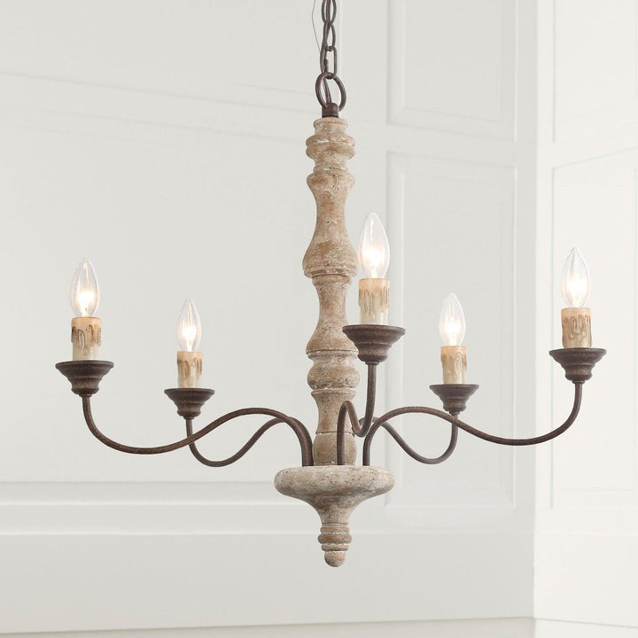 Rustic 5-Light Farmhouse Candlestick Chandelier - Distressed Wood & Metal