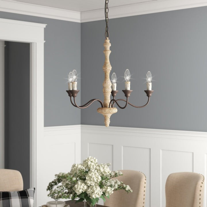 Rustic 5-Light Farmhouse Candlestick Chandelier - Distressed Wood & Metal