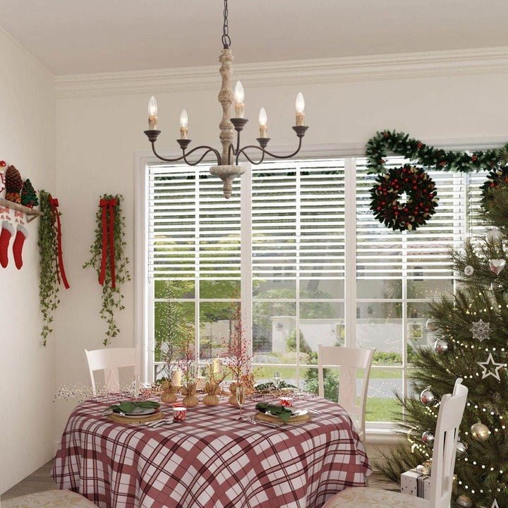Rustic 5-Light Farmhouse Candlestick Chandelier - Distressed Wood & Metal