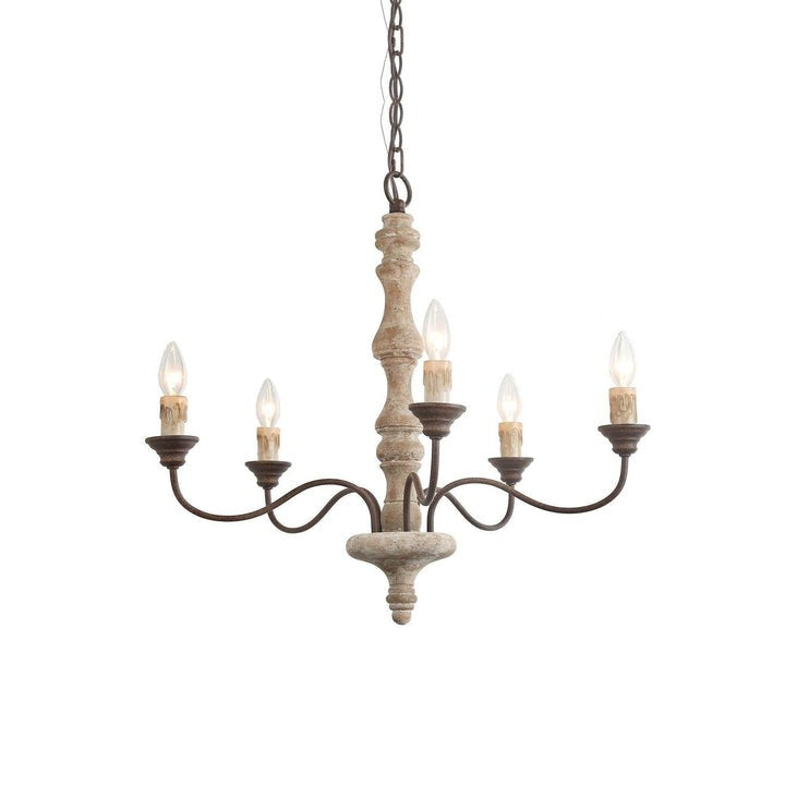 Rustic 5-Light Farmhouse Candlestick Chandelier - Distressed Wood & Metal