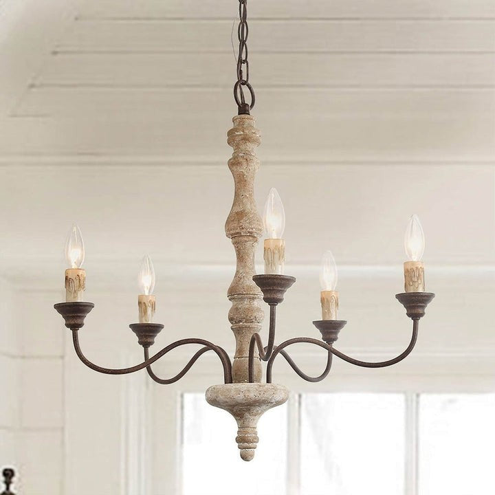 Rustic 5-Light Farmhouse Candlestick Chandelier - Distressed Wood & Metal