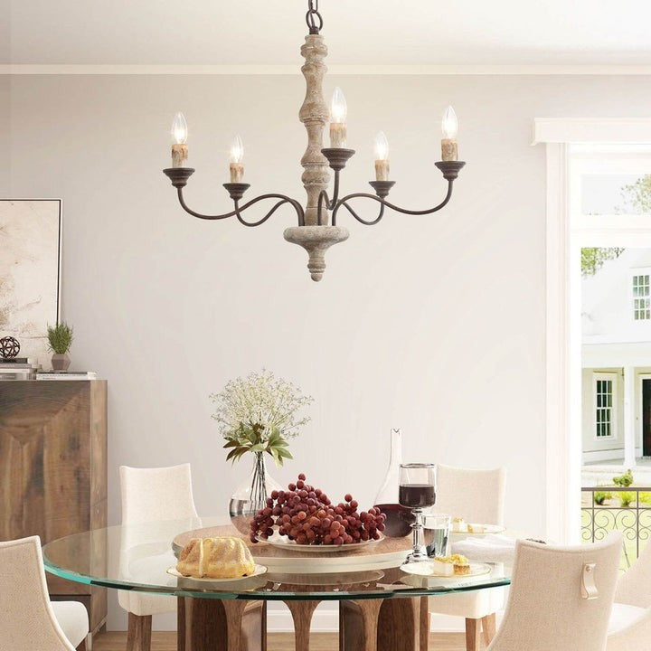 Rustic 5-Light Farmhouse Candlestick Chandelier - Distressed Wood & Metal