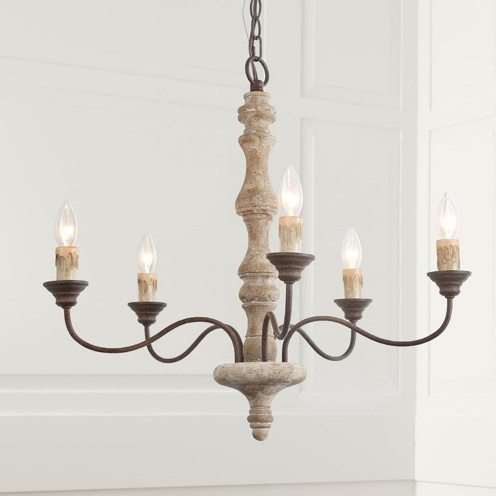 Rustic 5-Light Farmhouse Candlestick Chandelier - Distressed Wood & Metal