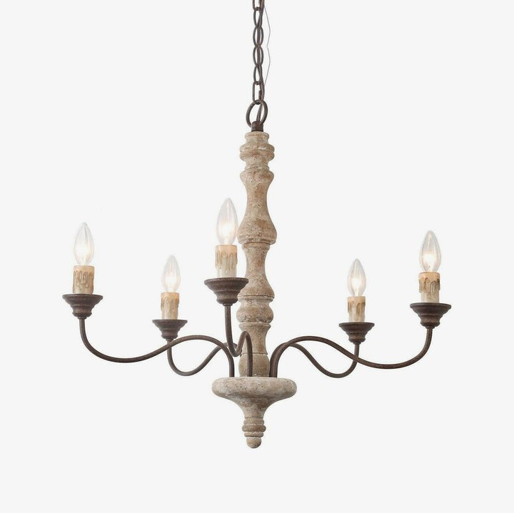 Rustic 5-Light Farmhouse Candlestick Chandelier - Distressed Wood & Metal
